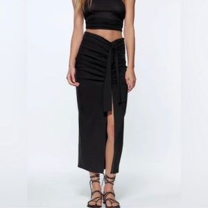 ZARA Black bow midi skirt
